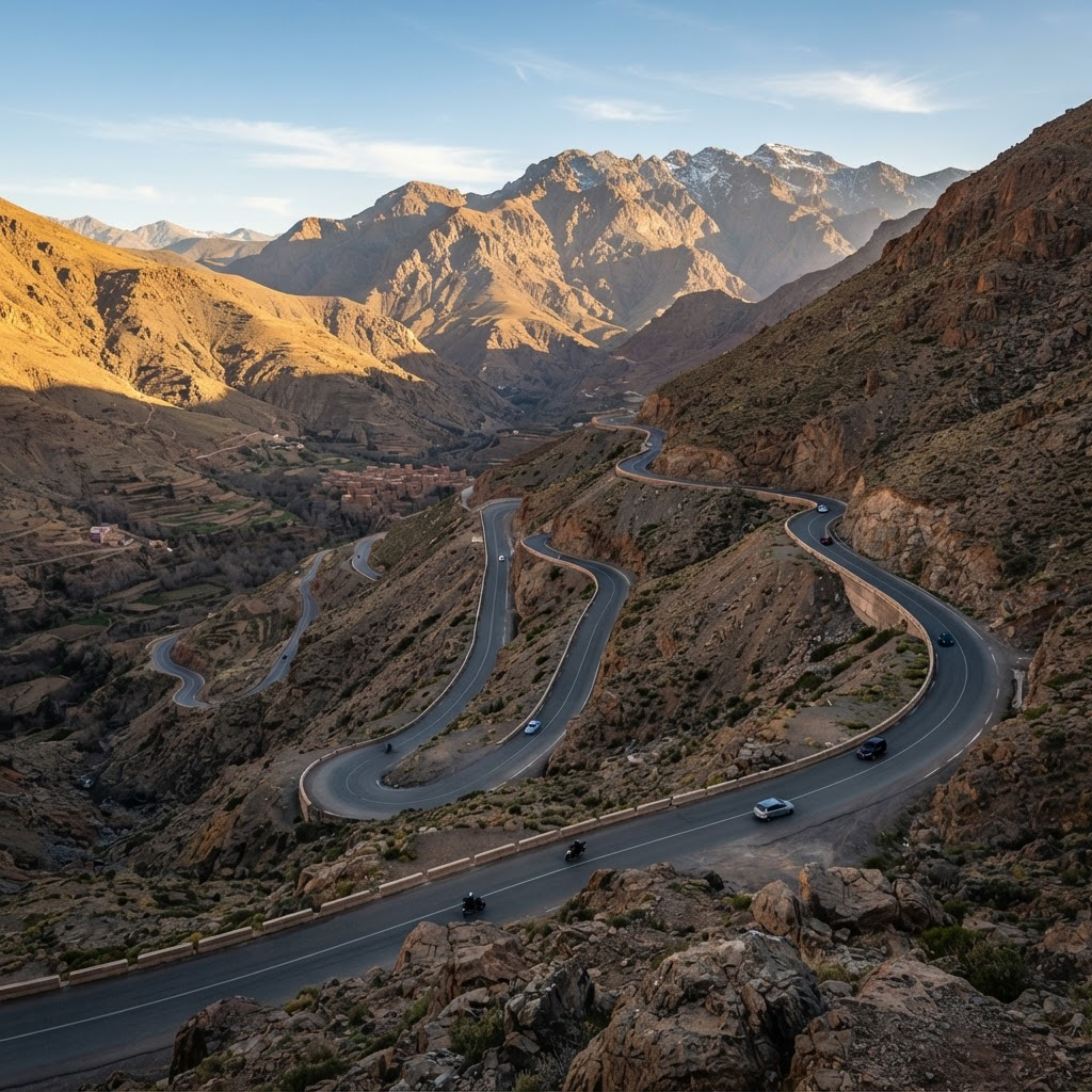 A winding road through the mountains of Morocco
