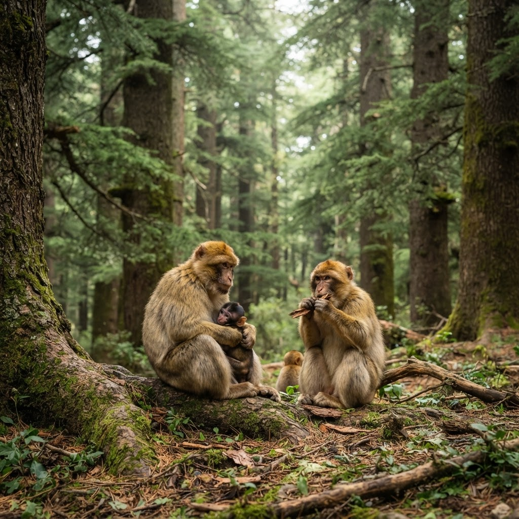Barbary macaques in the cedar forest of Azrou