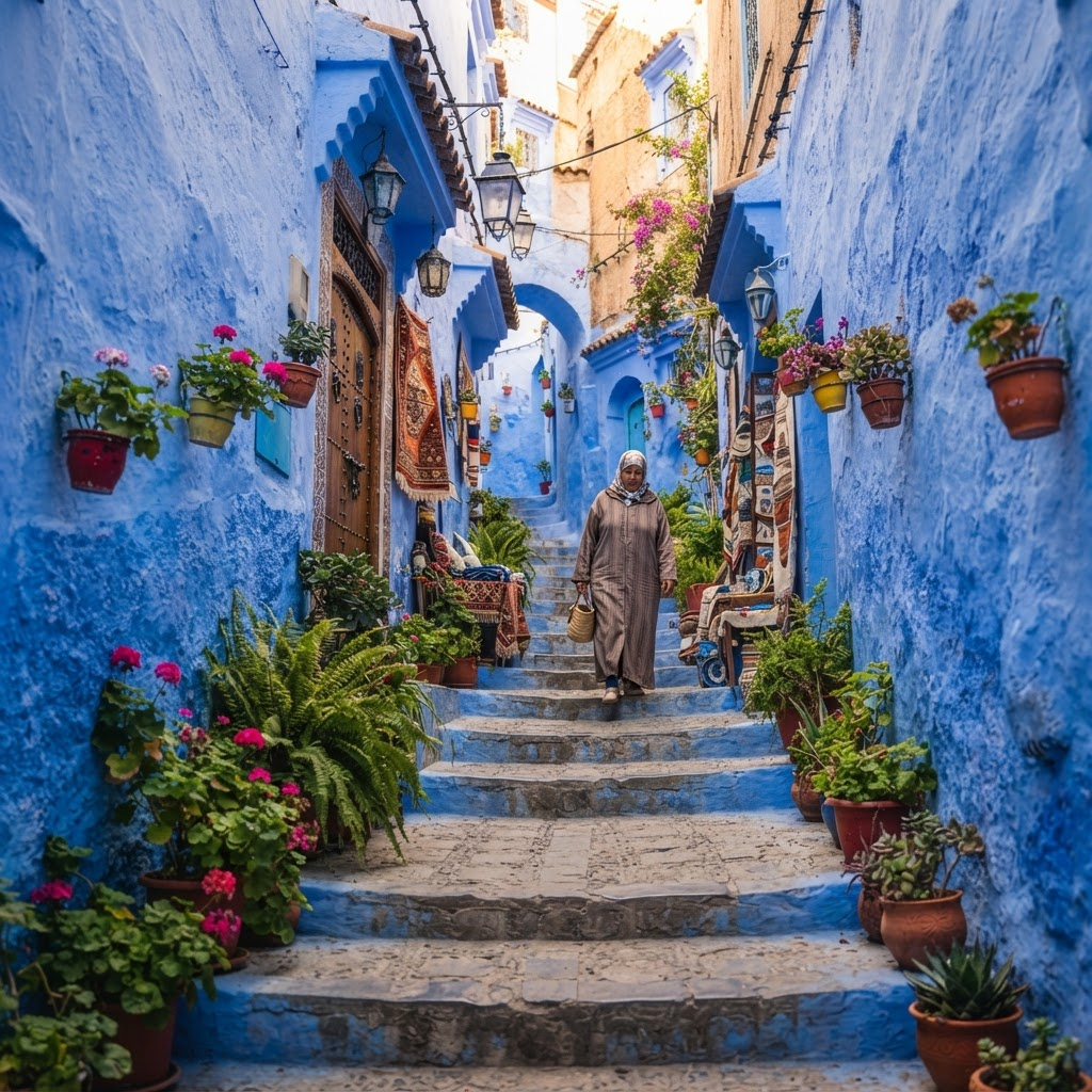 The blue-washed streets of Chefchaouen, Morocco